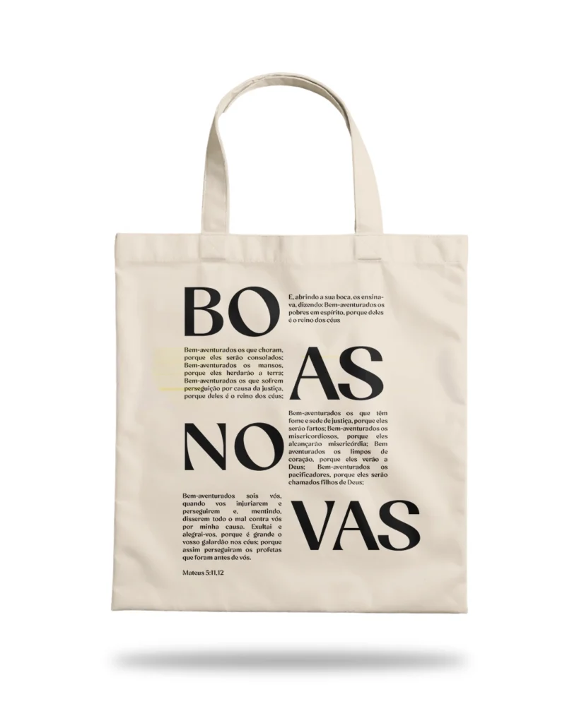 ecobag Zarim com texto das bem-aventuranças Mateus 5 Boas Novas